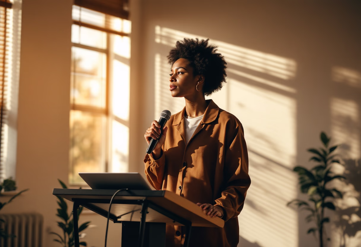 image of a person giving a presentation for an ai saas company